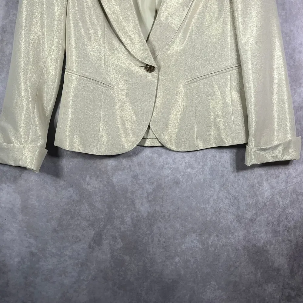 Lafayette 148 Blazer Jacket Womens 6 Gold Metallic One-Button Peak‎ Lapel Career